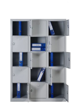 15 Gözlü Çelik Öğretmen Dolabı - Gri (Metal Okul Dolabı)