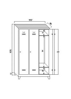 Ofisin Metal Ofis 3 lü Standart Soyunma Dolabı Gri-Kırmızı