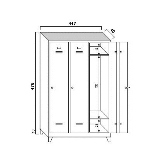 Ofisin Metal Ofis 3 lü Standart Soyunma Dolabı Gri-Kırmızı